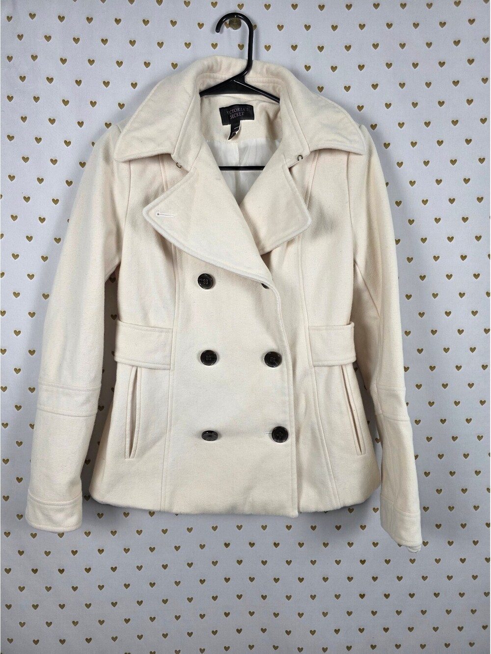 Victoria's Secret Ivory Wool Blend Pea Coat Double Breasted Jacket Size 2